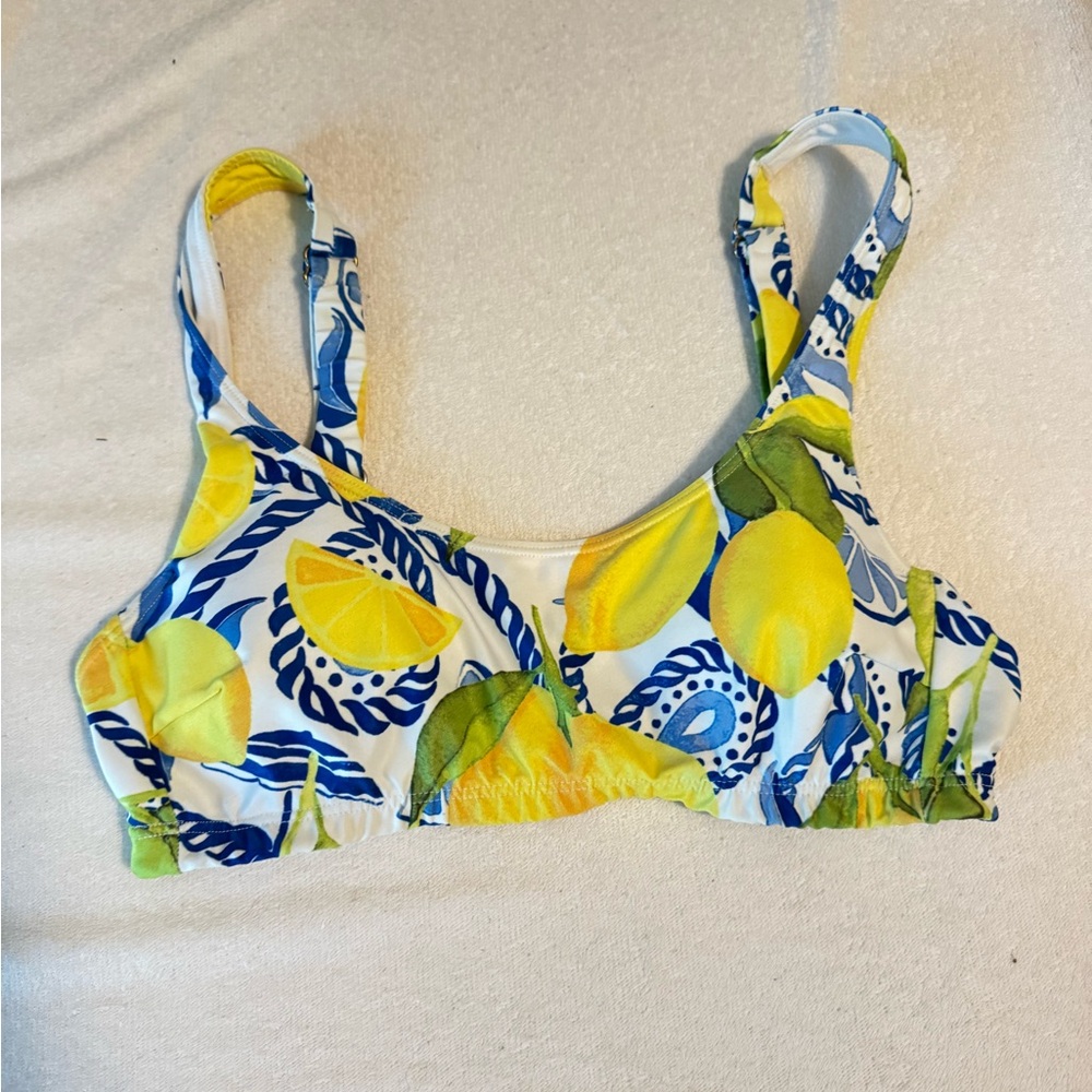 Kenny Flowers Yellow Blue Lemon Print Bikini Top